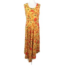 Soch Mustard Yellow and Red Floral Asymmetrical Midi Dress XL Indian