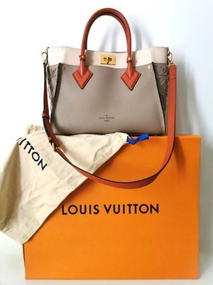 LOUIS VUITTON ON MY SIDE MM TASCHE SHOPPER LEDER GRAU TUFFING MONOGRAMM M53825