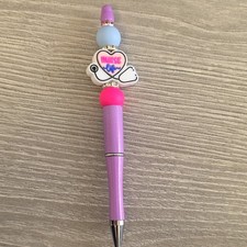 Handmade Plastic Ballpoint Pen with Decorative Beads and 'Nurse Life' Charm