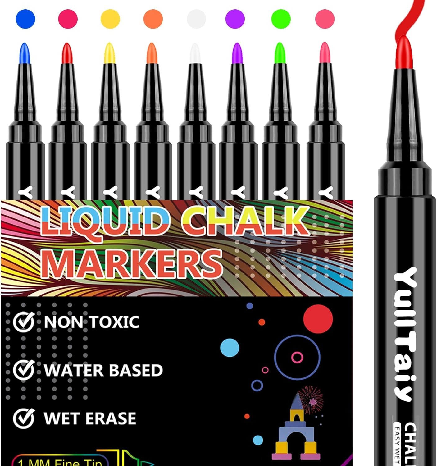 - Fine Tip Wet Erase Markers, 8 1 Count (pack Of 8), Multicolor