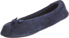 isotoner Women's Indoor/Outdoor Classic Terry Ballerina Slippers Navy S 5-6