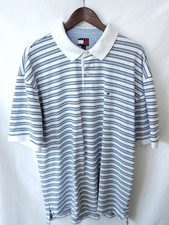 Vintage Y2K Tommy Hilfiger White Blue Classic Striped Polo Shirt - XXL