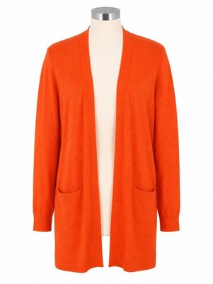 Halogen Women's Orange Linen Blend Longline Open Front Cardigan Sweater M Beach