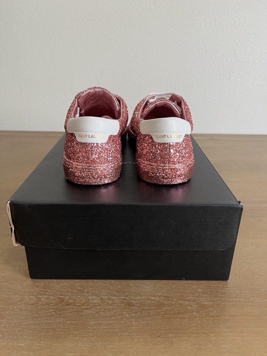 Saint Laurent Andy Low Top Glitter Sneaker Rose Pink Sz 38 EU / 8w