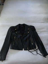 Retrofete Black Leather Jacket with Gold Butt...