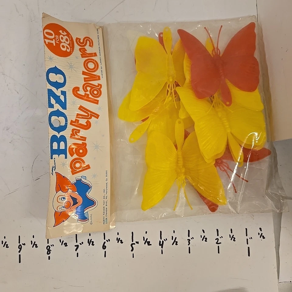 3 件老式 NOS Bozo Party Favors 塑料蝴蝶 — 第 3/4 张图片