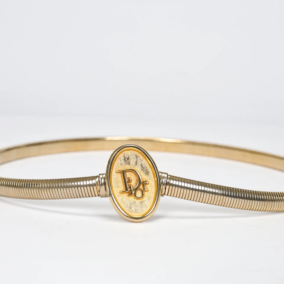 De Colección Christian Dior Oro Ovalado Logo Cinturón Omega Serpiente Cuerda Malla Cadena Ajustable Foto 2 de 4