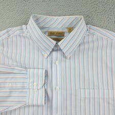 Roundtree Yorke Gold Label Dress Shirt Mens 2XL Blue Stripe Non Iron Cotton