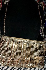 Vintage Y S Gold Mesh Sparkly Evening Purse Shoulder Bag w/ Chain Strap