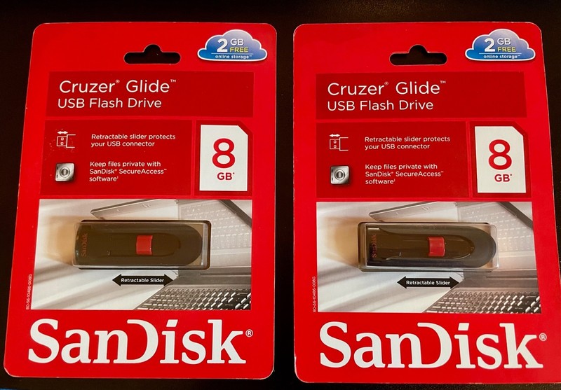 SanDisk 8GB Cruzer GLIDE USB Flash Pen Drives NEW SEALED LOT OF 2 black