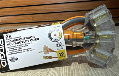 #ad 2 Ft. 12 3 Multi outlet Extension Cord Orange gray Ridgid Cord In outdoor $19.99