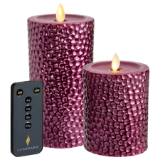 Luminara 2-Piece Flameless 4" and 6" Metal Hammered Pillar Candle Set