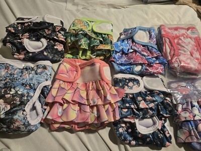 8 new Female Dog Diapers Multicolor with Ruffles and Tail Hole Lot size (s)