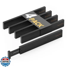 SpaceAid 4 Pack Bamboo Drawer Dividers with Labels, Kitchen Adjustable Drawer