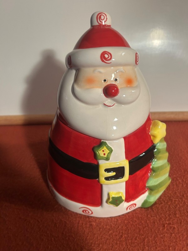 Christmas Santa Cookie Jar Merry Christmas! Ceramic 12" Tall Santa Claus in Box