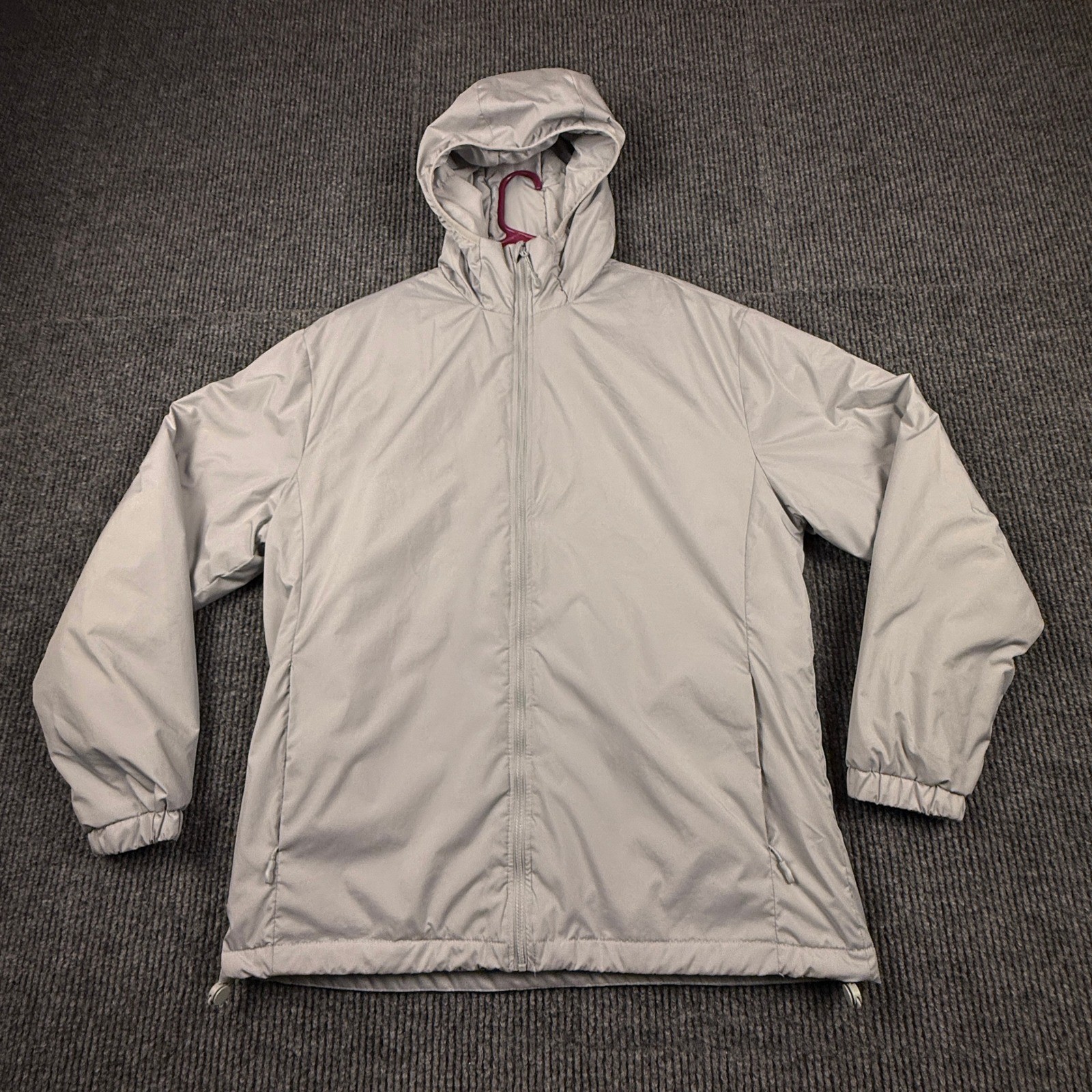 Swiss Tech Mens Size M Light Grey Hooded Puffer Jacket Full Zip Insulated