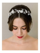 SWEETV Handmade Bridal Headband Silver Wedding Hair Accessories for Brides Ha...