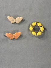 Vintage 1980  s Barrettes Lot Of 3 Butterfly Shells Has Some Wear