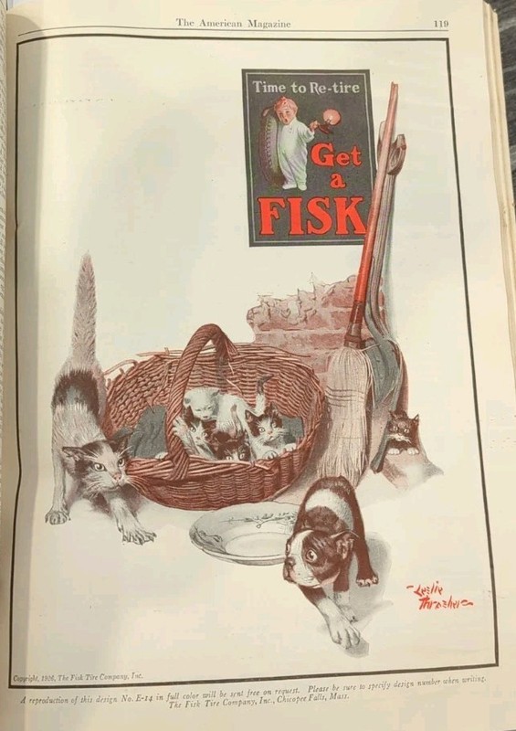 1926 Fisk Tires Boy Mascot Cat Dog Vintage Print Ad