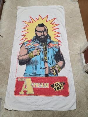 VINTAGE 80's “Mr. T” Beach Towel 1983 Cartoon A-Team Wants You