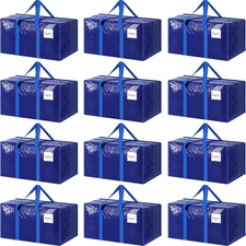 12 Pack Extra Heavy Duty Large Moving Bags with Strong Zipper & 12 Pack, Blue