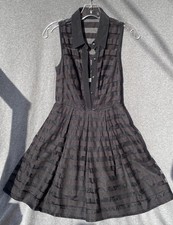 Y2K Little Black Dress Sz 0 Fit And Flare Tulle Stripe Pleated Lined Sleeveless