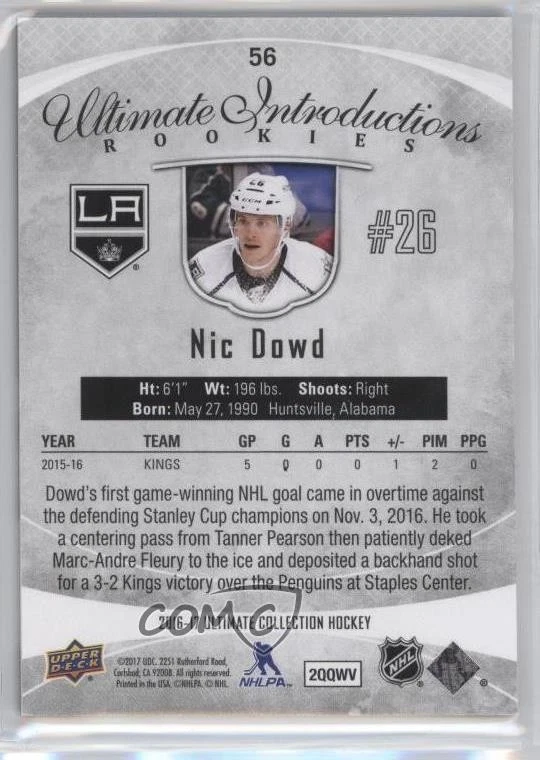 2016-17 Ultimate Collection Introductions Onyx Black /25 Nic Dowd #56 Rookie RC - Image 2 of 2