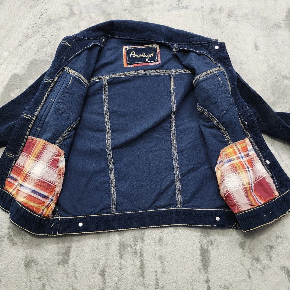 Chaqueta vintage Y2K amatista para mujer M azul pana corta manga larga ligera Foto 3 de 4
