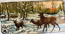Vtg Deer Fawn in Snow Wall Tapestry Rug 70s Retro Cabin Rustic Lodge Decor 38x19
