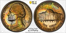 MS65 1961-D 5C Jefferson Nickel, PCGS Trueview- Rainbow Album Toned
