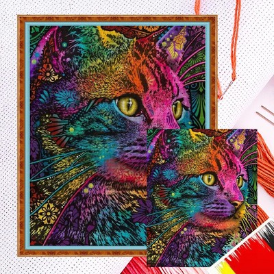 Full Cross Stitch 11CT Color Cat Counted DIY Cotton Thread Animal Wall Art Craft