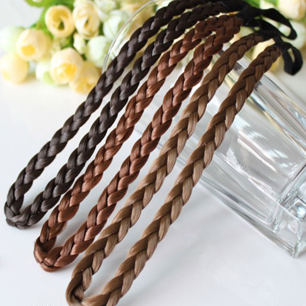 Ladies Girls Braided Synthetic Hair Plaited Plait Elastic Headband Hairband wi
