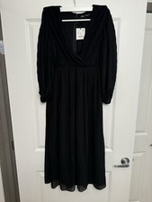 NEW ZARA PLEATED BLACK MAXI DRESS WISH BELT - SIZE M/MEDIUM