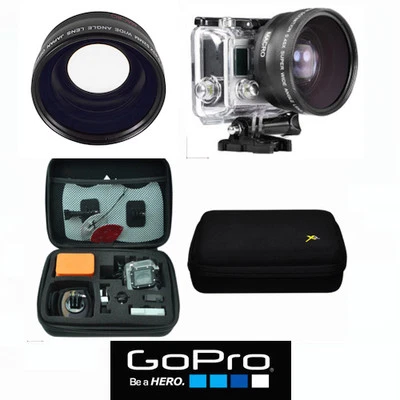 VIVITAR/XIT/DIGITAL CONCEPTS WIDE ANGLE LENS + MACRO + HARD PADDED CASE FOR GOPRO HERO4 HERO3+ HERO2 HERO1
