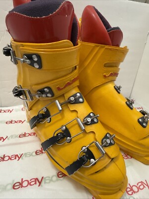 LANGE Vintage 1960's Retro Ski Boot Rubber 5 Buckle Yellow Size L