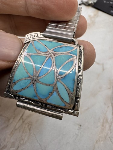Sterling Silver Turquoise Watch Tips W/ Stretch Stainless Band Never Worn! - Picture 7 of 10
