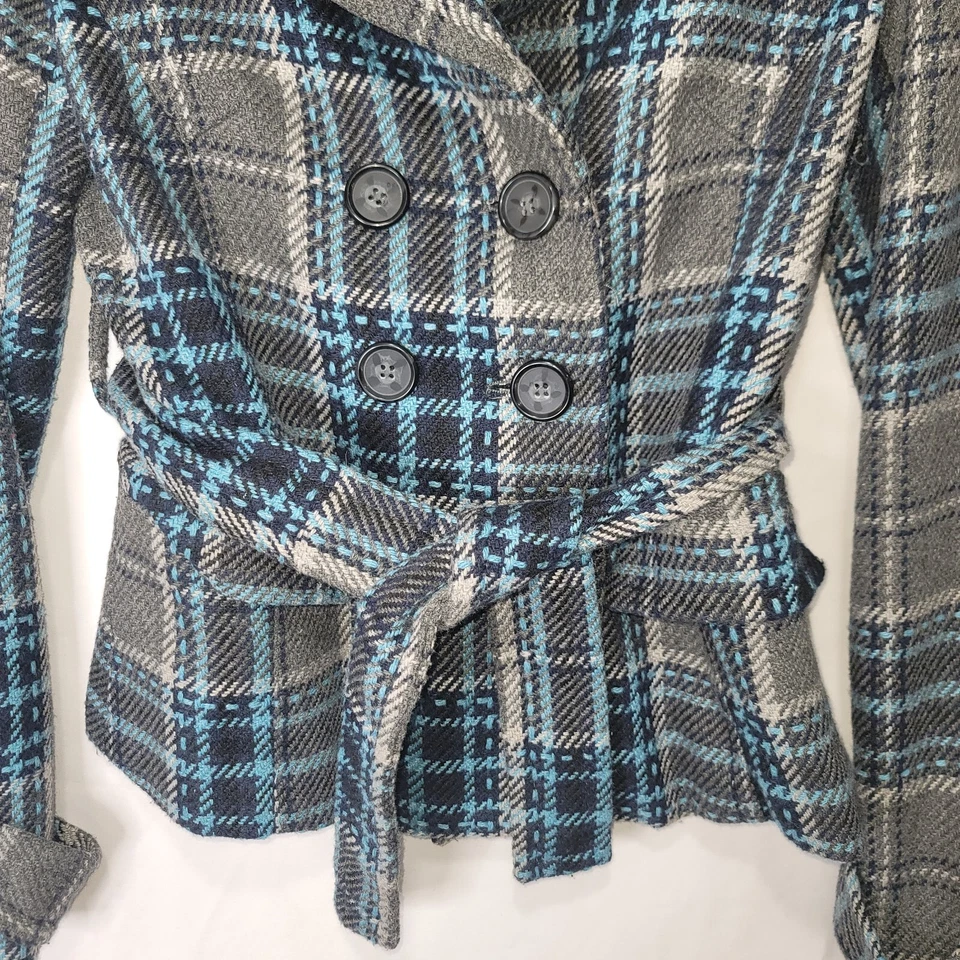 Usado en Excelente Condición Talla S Mujeres DECREE Multicolor Tejido a Cuadros Forrado Cinturón Abrigo Botón Acentos Foto 3 de 4