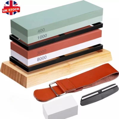 Knife Sharpening Stone Kit 400/1000 3000/8000 Grit Double Sided Whetstone w/Base
