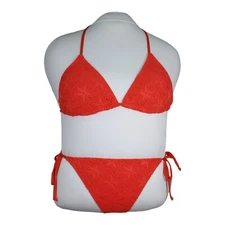 Vince Camuto Halter Crochet Bikini Set Size Large Adjustable Ties Swim Tangerine