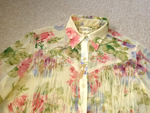 Womens Top-DENIM & SUPPLY-RALPH LAUREN-green/pink floral silky sheer fringe ls-S - Picture 2 of 4