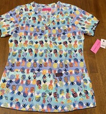NWT Betsey Johnson Scrub Top Women  s Sz S Pineapple Nursing Nurse Vet Medical