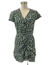 Pristine ZARA Blue Green floral V neck Faux Wrap Mini Dress M