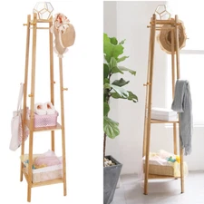 Tall Bedroom Entryway Hall Tree Coat Rack Stand Stable Shelf with 8 Hanging Hook