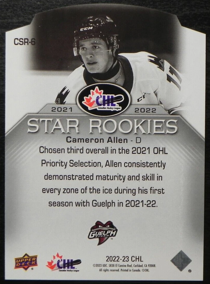 2022-23 22/23 Upper Deck CHL Star Rookies CSR-6 Cameron Allen Guelph Storm - Image 2 of 2