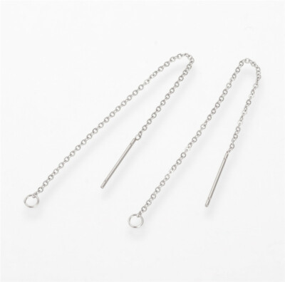 50 Pair 304 Stainless Steel Earring Finding Ear Threads Steel 98x0.5mm Pin 0.8mm