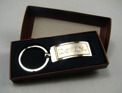 Dewar's Scotch Plated Logo Name Keychain Key Ring Key Fob - New Old Stock in Box