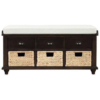 Harper + Bright Designs Storage Bench 18.7''H+3-Drawers+3-Rattan Baskets Espresso