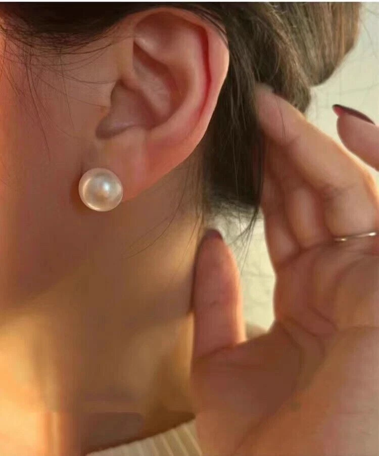 Huge AAAA 12 13mm Real Natural South Sea White Pearl Stud Earrings