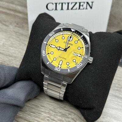 NEW✓ Citizen Eco-Drive Sports Yellow Date Dial Men's Watch AW1760