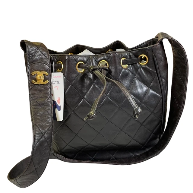 Chanel CC Gabrielle Dark Brown Quilted Lamb Leather Shoulder Hobo Drawstring Sho